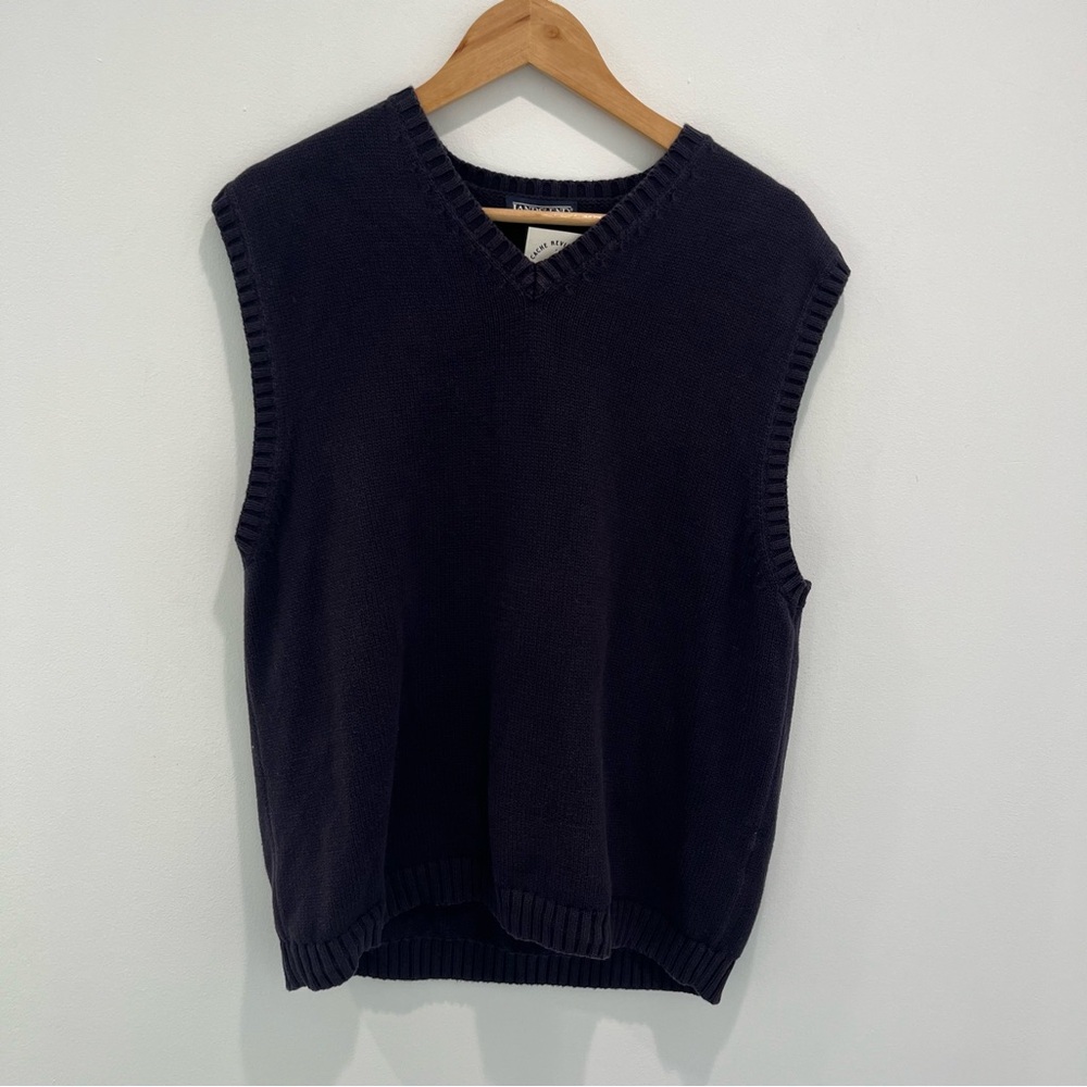 LANDS END Navy Blue Sweater Vest Cotton Vintage | Mens large